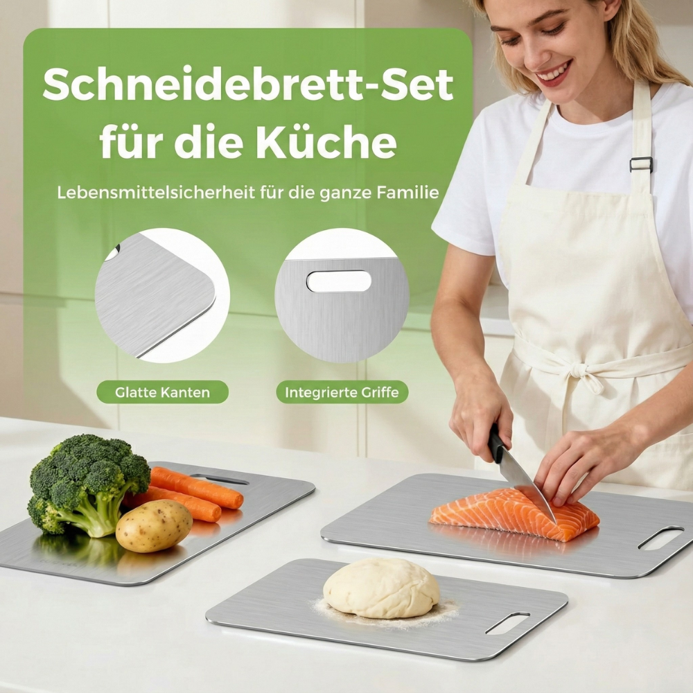 Planche à découper en titane, planche à découper en titane 100 % pour la cuisine, planches en titane double face avec zones séparées pour les aliments crus et cuits, non toxique, lavable au lave-vaisselle (S+M+L)