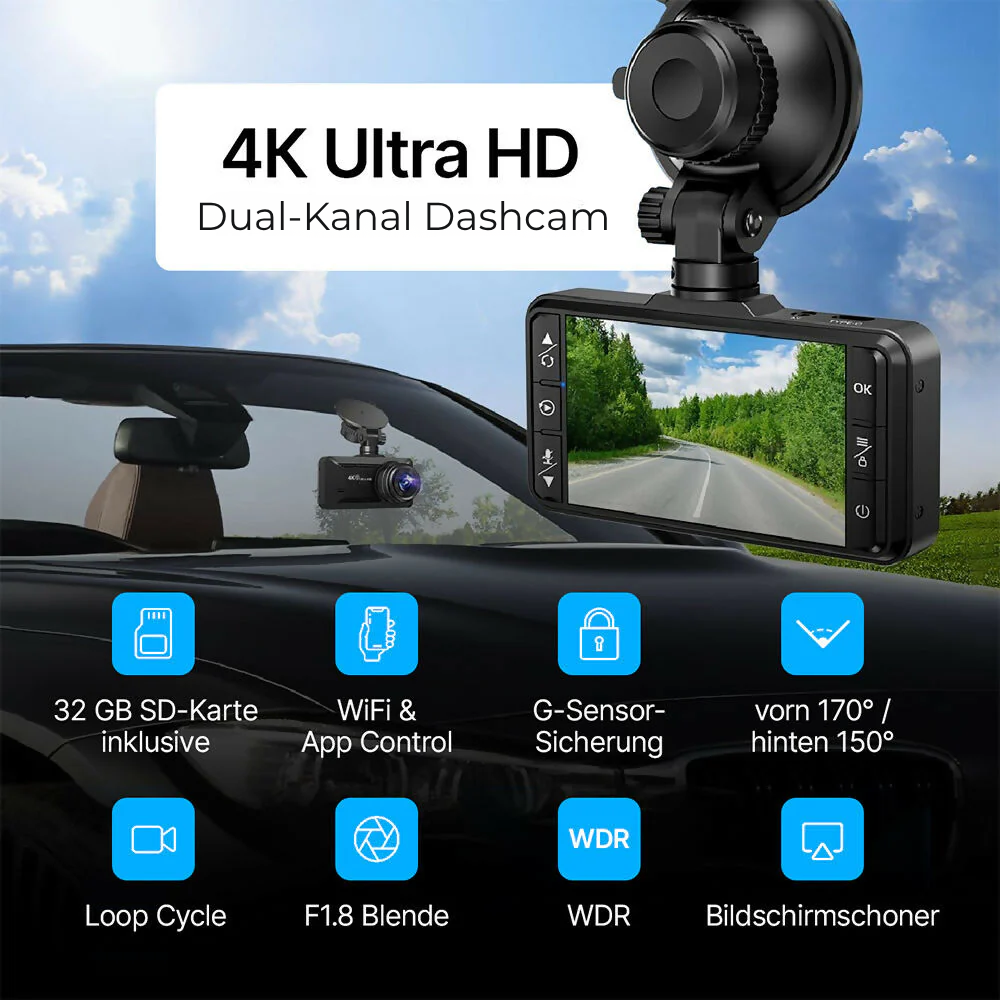 Dashcam 4K avec écran de 3,9 pouces de Heimwert
