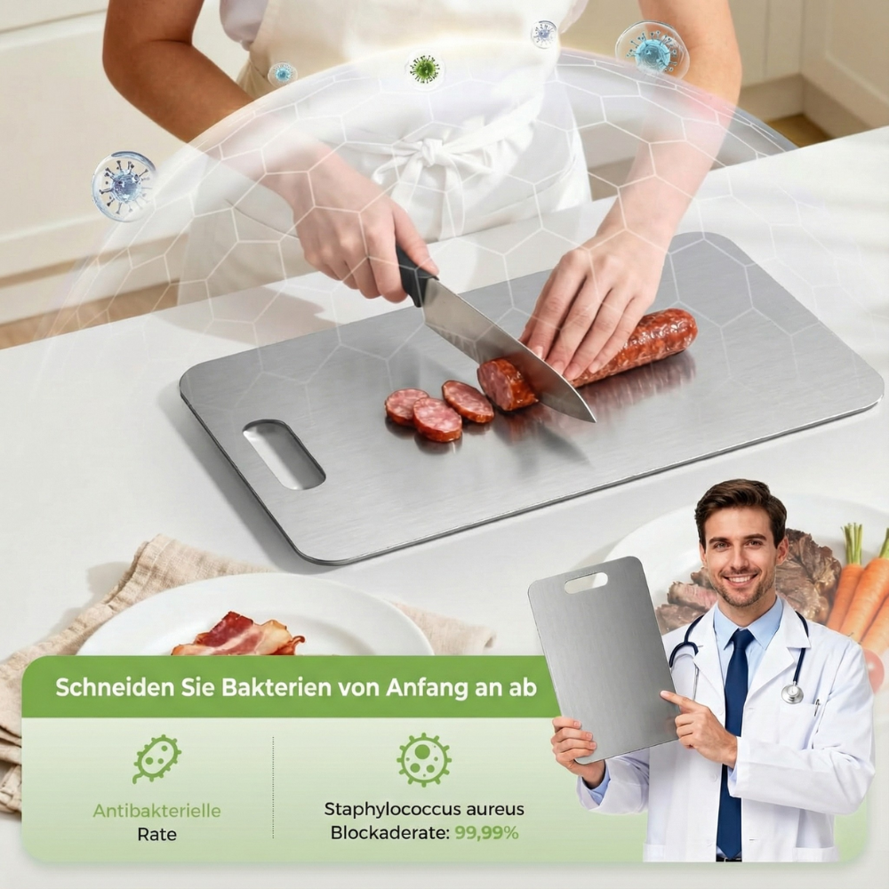 Planche à découper en titane, planche à découper en titane 100 % pour la cuisine, planches en titane double face avec zones séparées pour les aliments crus et cuits, non toxique, lavable au lave-vaisselle (S+M+L)