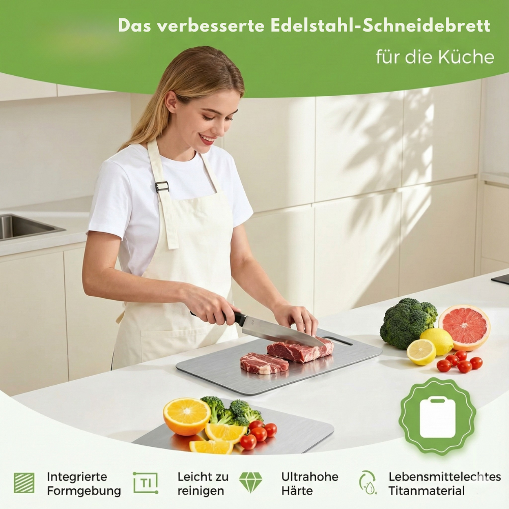 Planche à découper en titane, planche à découper en titane 100 % pour la cuisine, planches en titane double face avec zones séparées pour les aliments crus et cuits, non toxique, lavable au lave-vaisselle (S+M+L)
