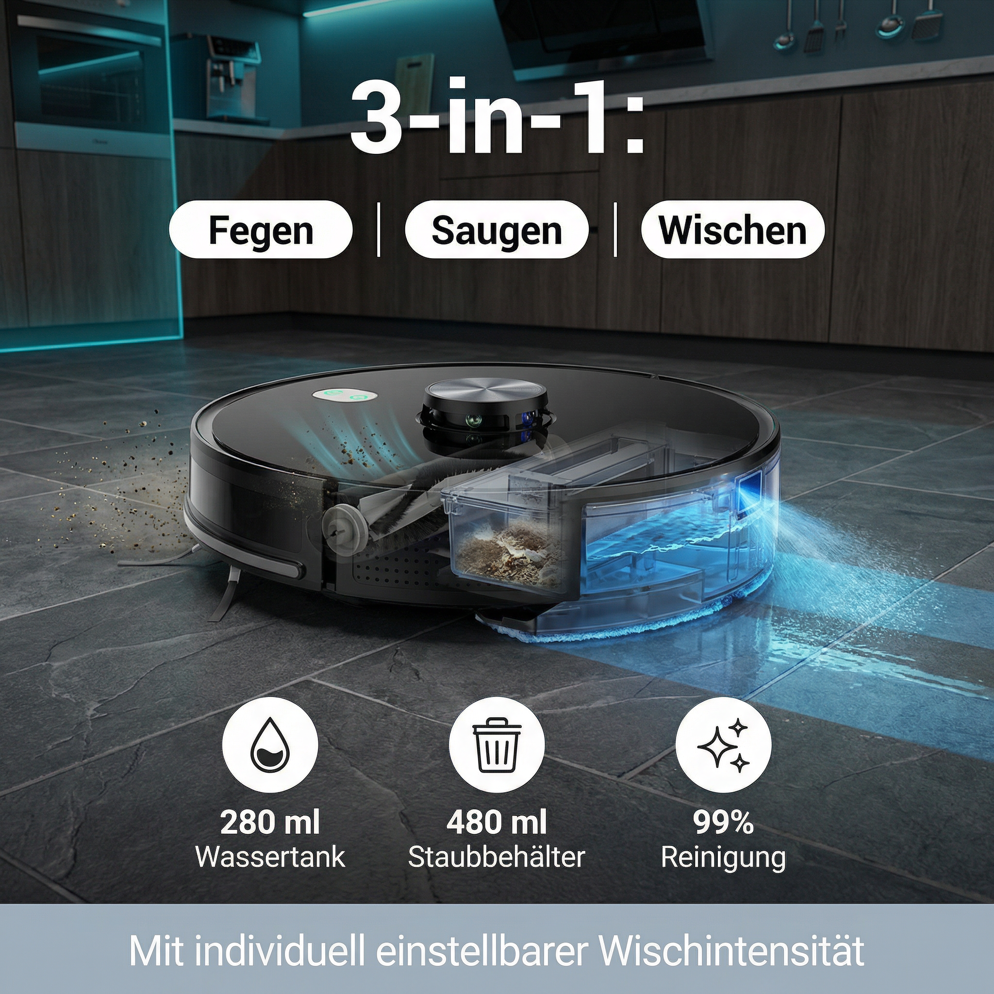 Robot aspirateur Heimwert K8 SmartClean – Nettoyage automatique avec fonction de lavage et contrôle par application